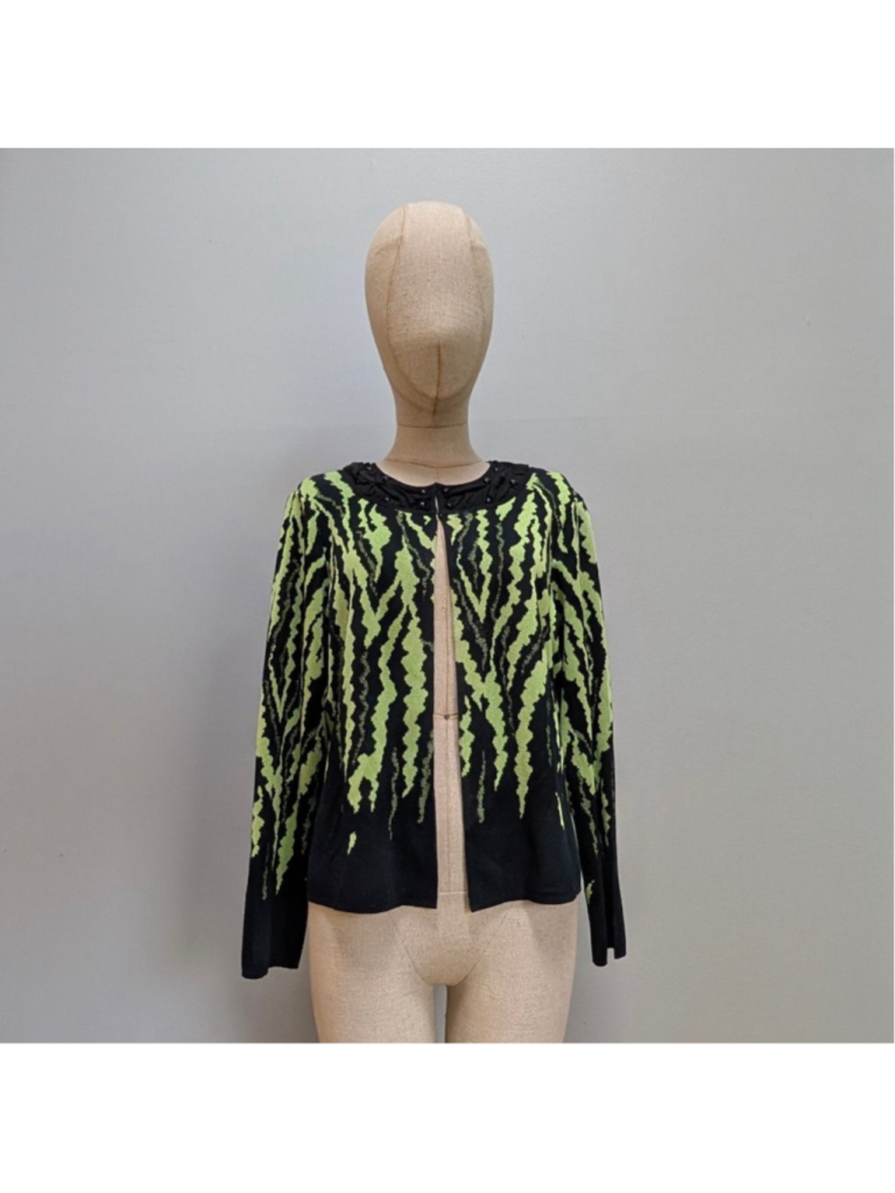 Ming Wang Black Lime Green Zebra Print Cardigan-Large - Picture 3 of 10